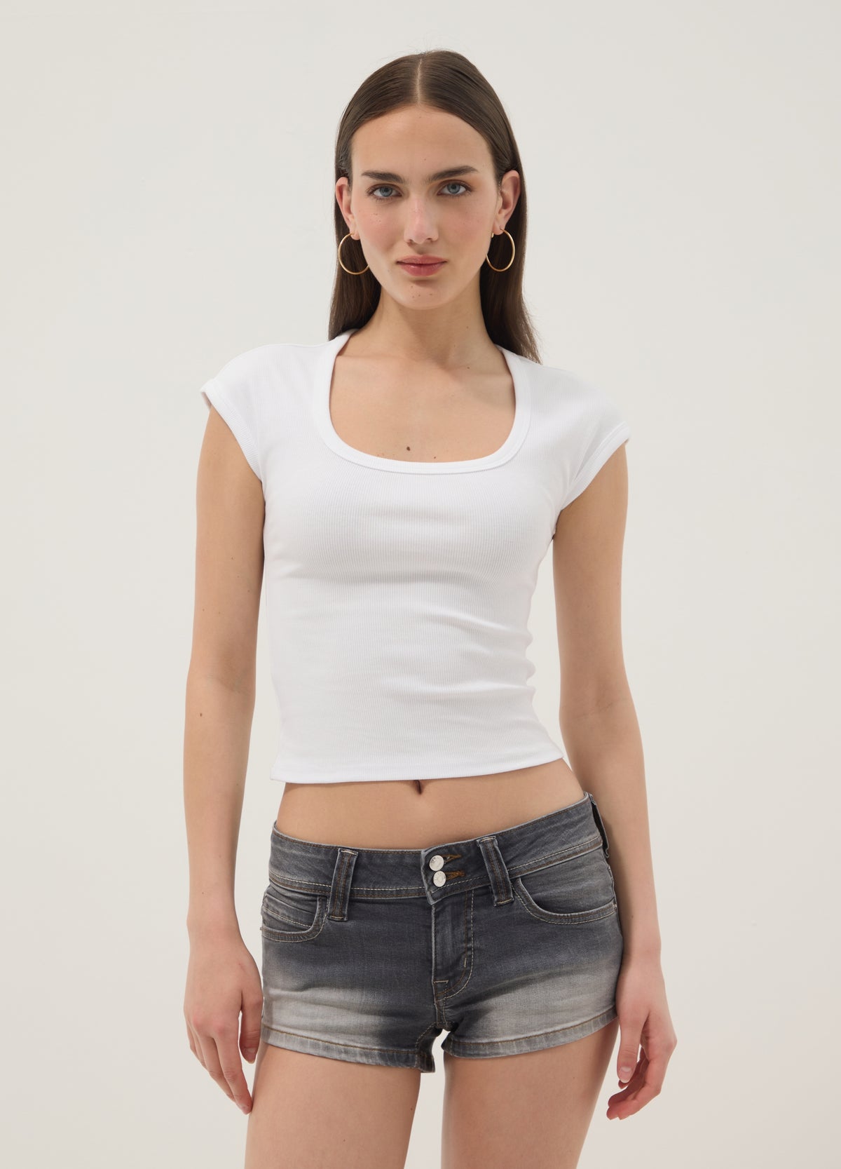 OVS White Short-Sleeve Stretch Cotton T-Shirt