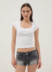 OVS White Short-Sleeve Stretch Cotton T-Shirt