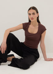 OVS Brown Short-Sleeve Stretch-Cotton T-Shirt