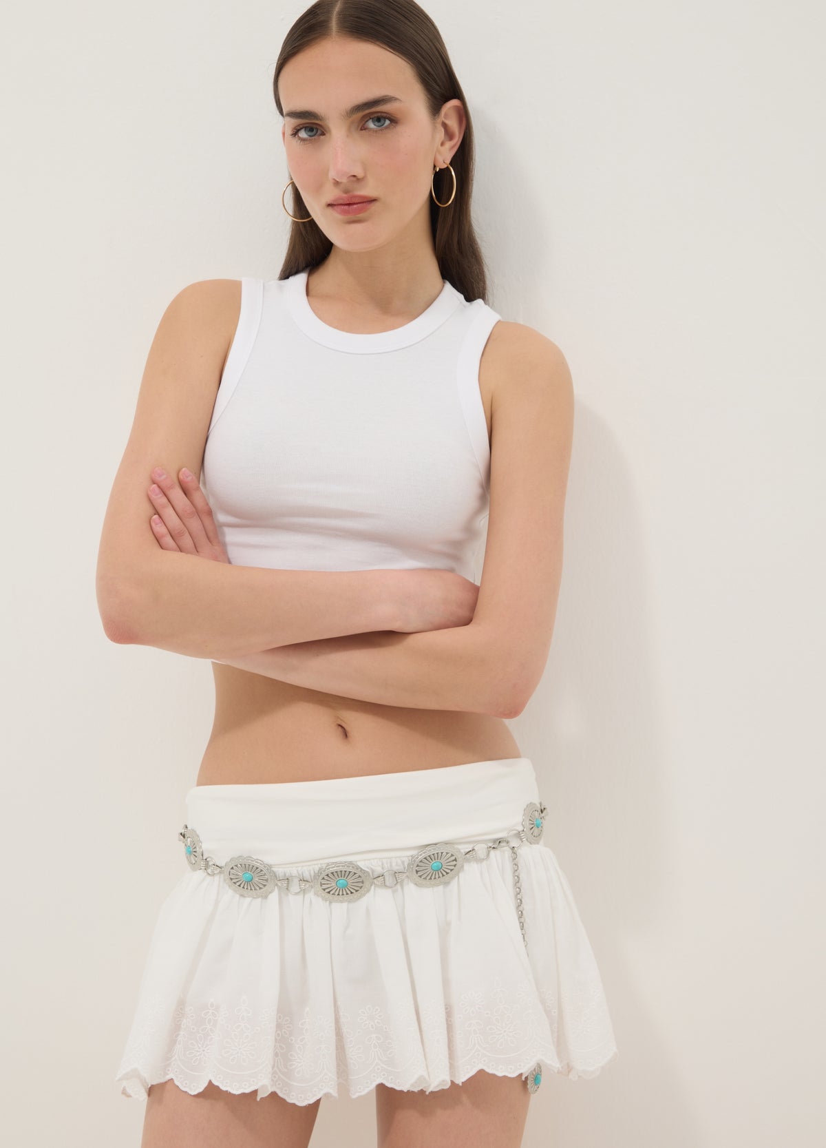 OVS White Cropped Stretch-Cotton Tank Top