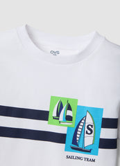 OVS White And Blue Pure Cotton Set With T-Shirt And Shorts
