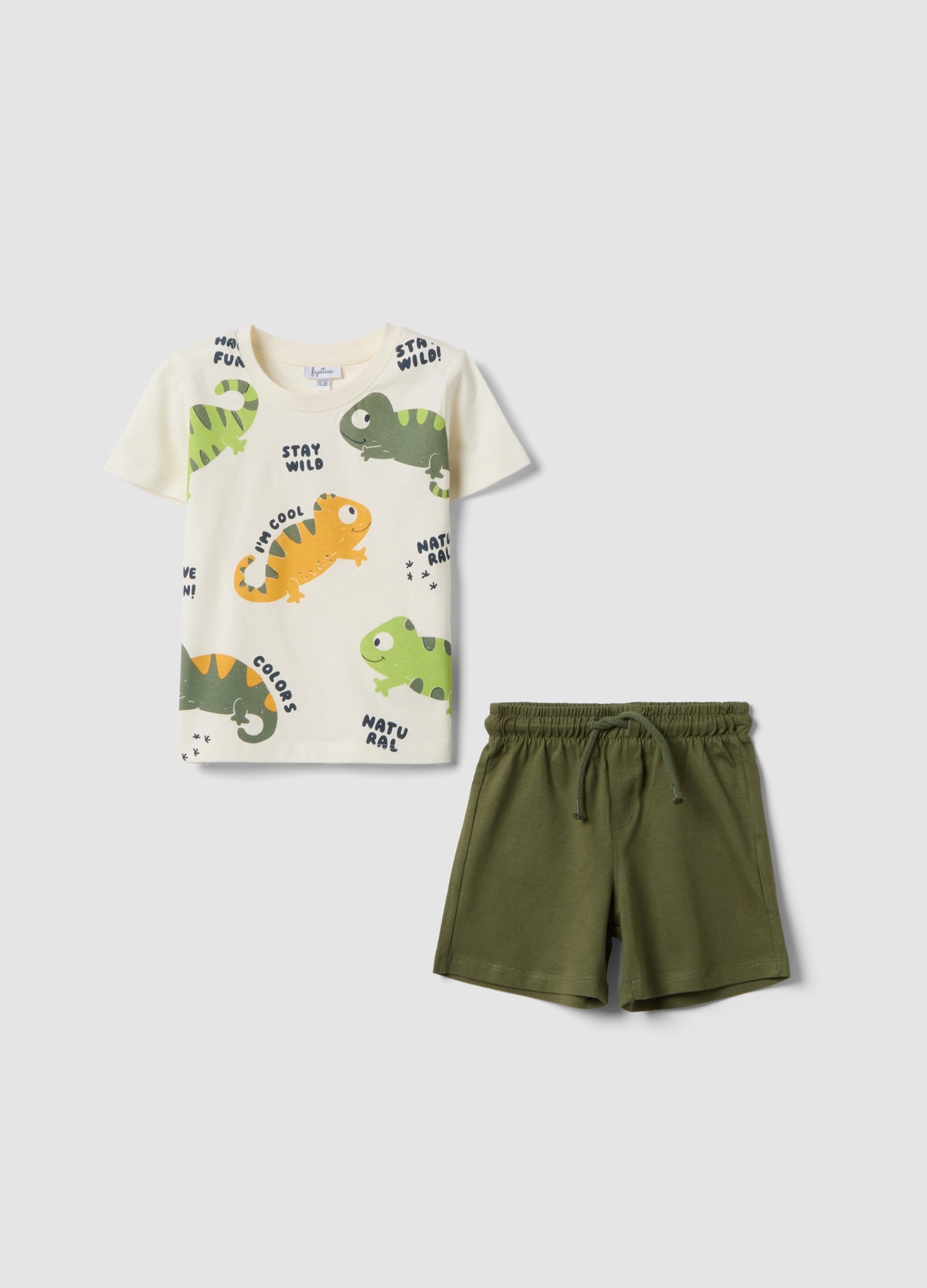 OVS White And Green Pure Cotton Set With T-Shirt And Shorts