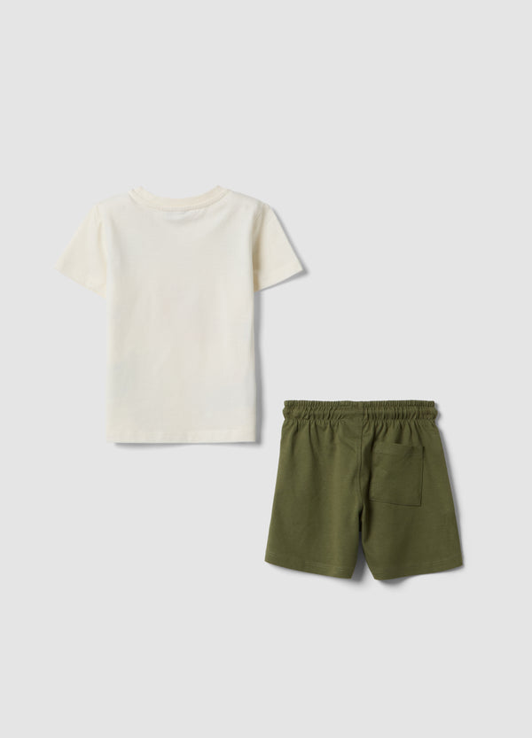 OVS White And Green Pure Cotton Set With T-Shirt And Shorts