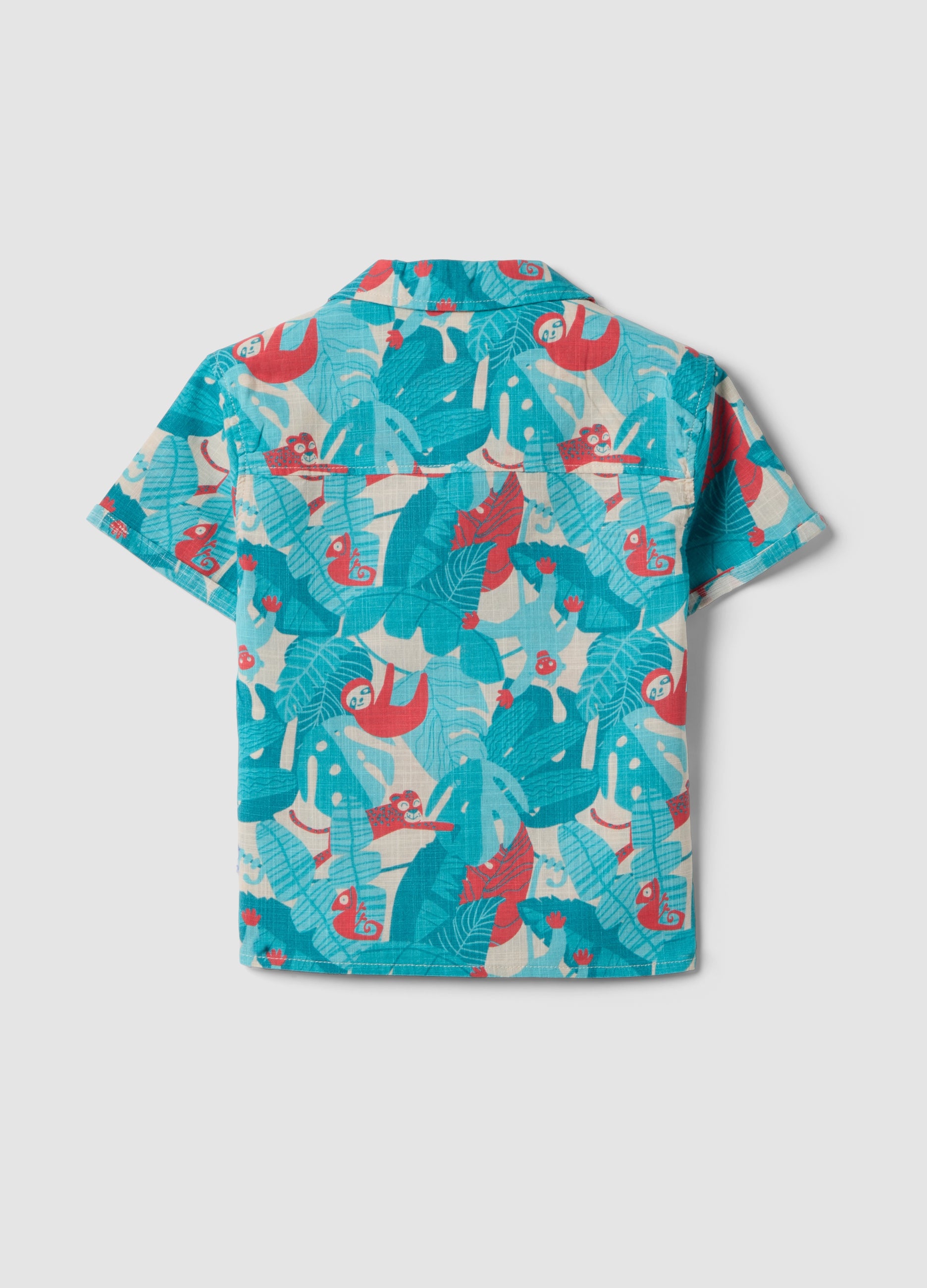 OVS Blue Pure Cotton Shirt With Tropical Print