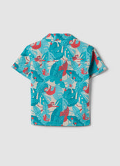 OVS Blue Pure Cotton Shirt With Tropical Print