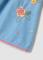 OVS Sky-Blue Pure Cotton Dress With Floral Embroidery