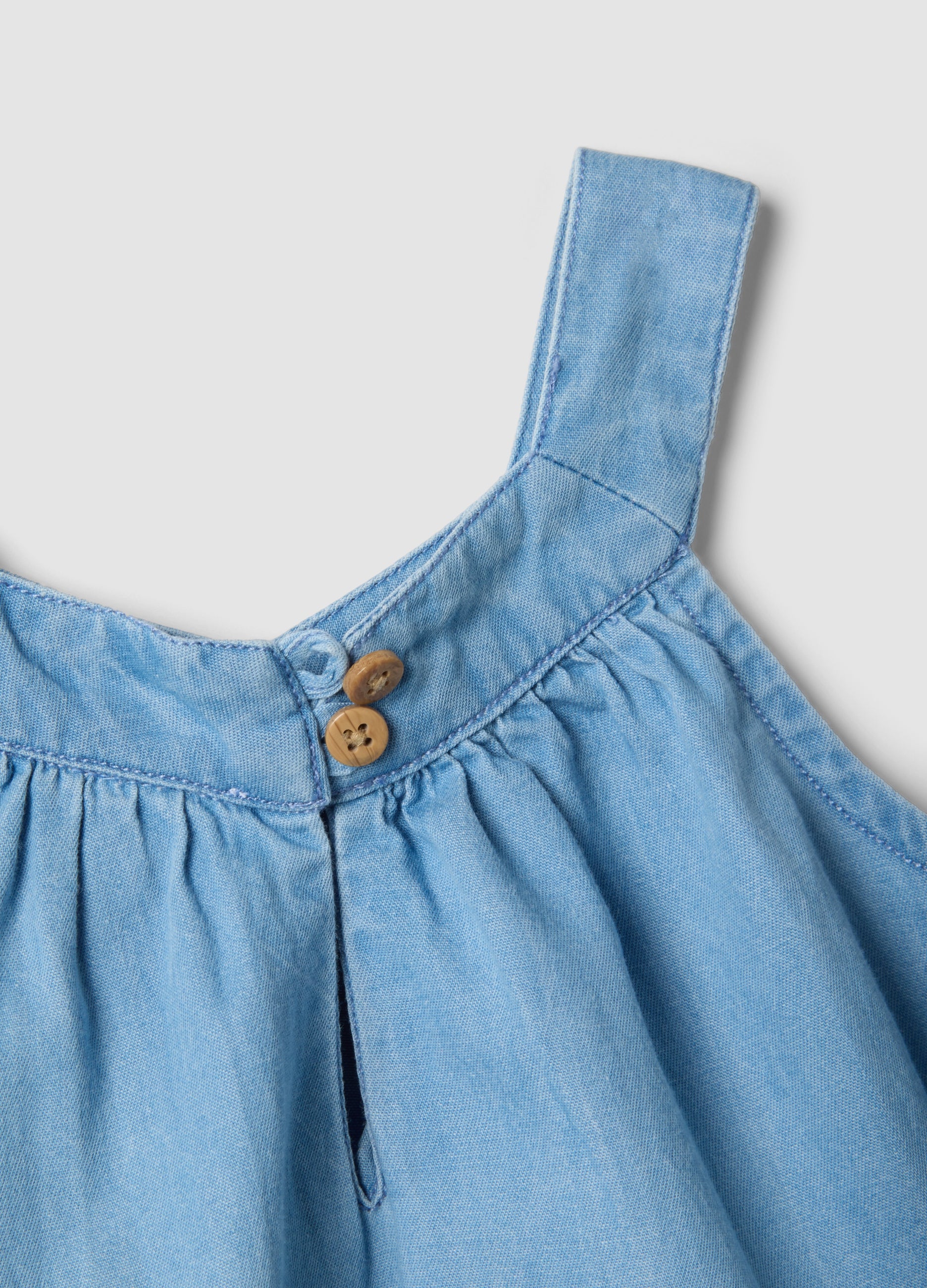 OVS Sky-Blue Pure Cotton Dress With Floral Embroidery