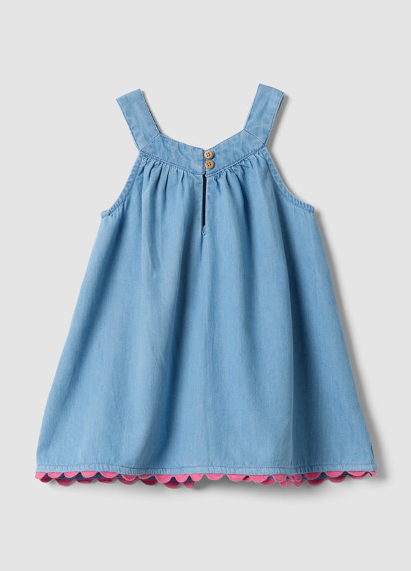 OVS Sky-Blue Pure Cotton Dress With Floral Embroidery