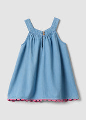 OVS Sky-Blue Pure Cotton Dress With Floral Embroidery