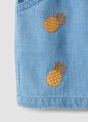 OVS Sky-Blue Pure Cotton Shorts With Embroidery