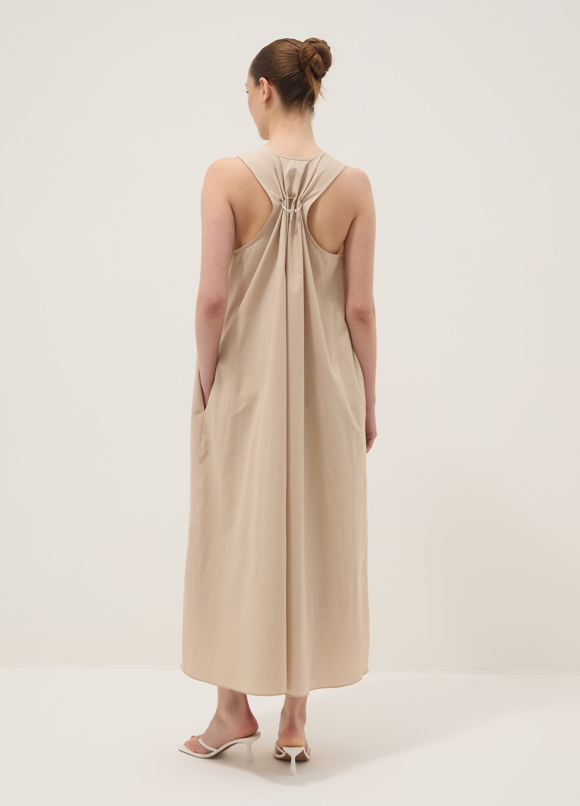 OVS Beige Midi Dress In Pure Cotton With V-Neck