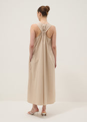 OVS Beige Midi Dress In Pure Cotton With V-Neck