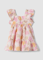 OVS Pink Pure Cotton Dress With Tropical Print