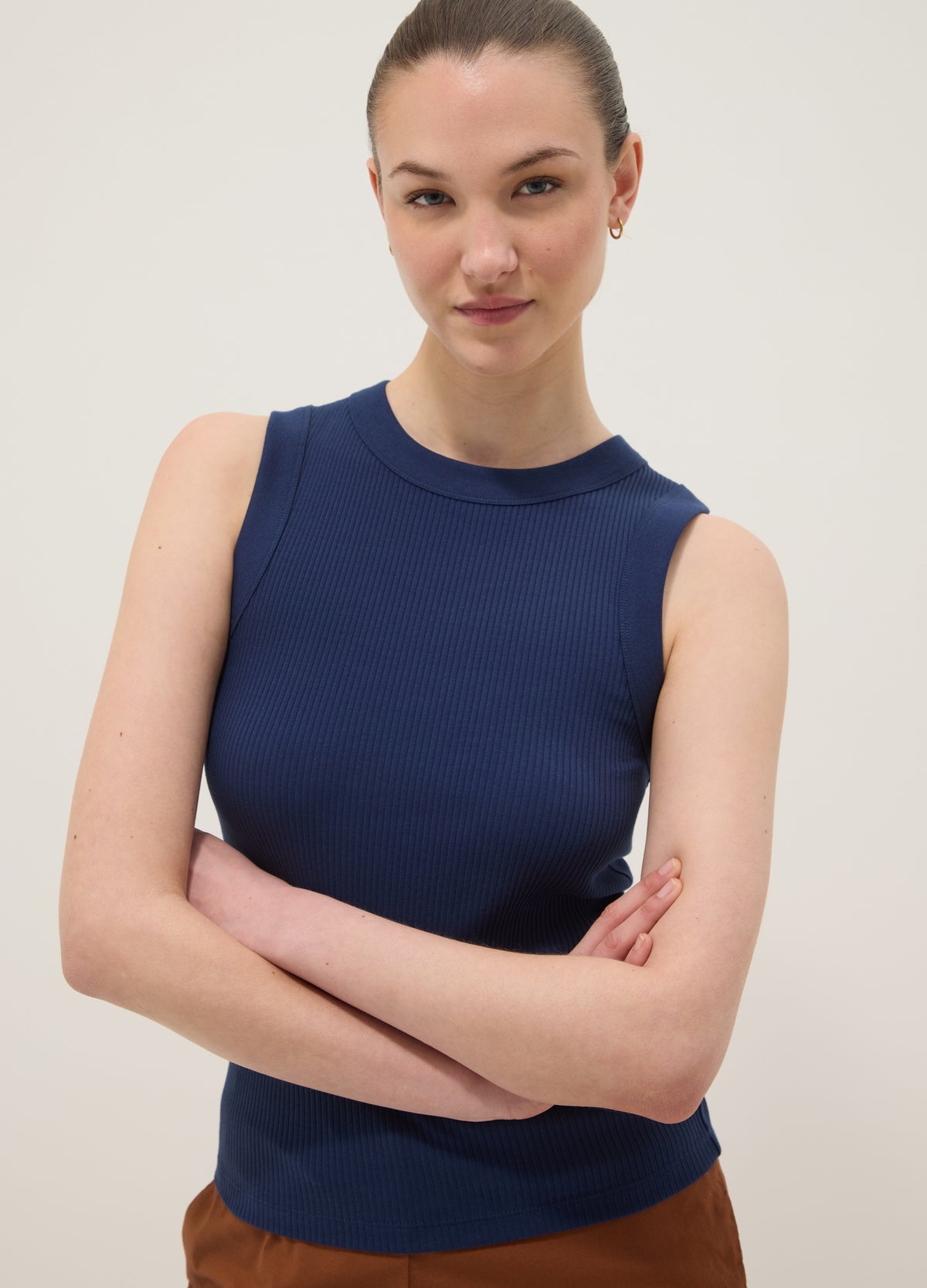 OVS Blue Fitted Ribbed Stretch-Cotton Tank Top