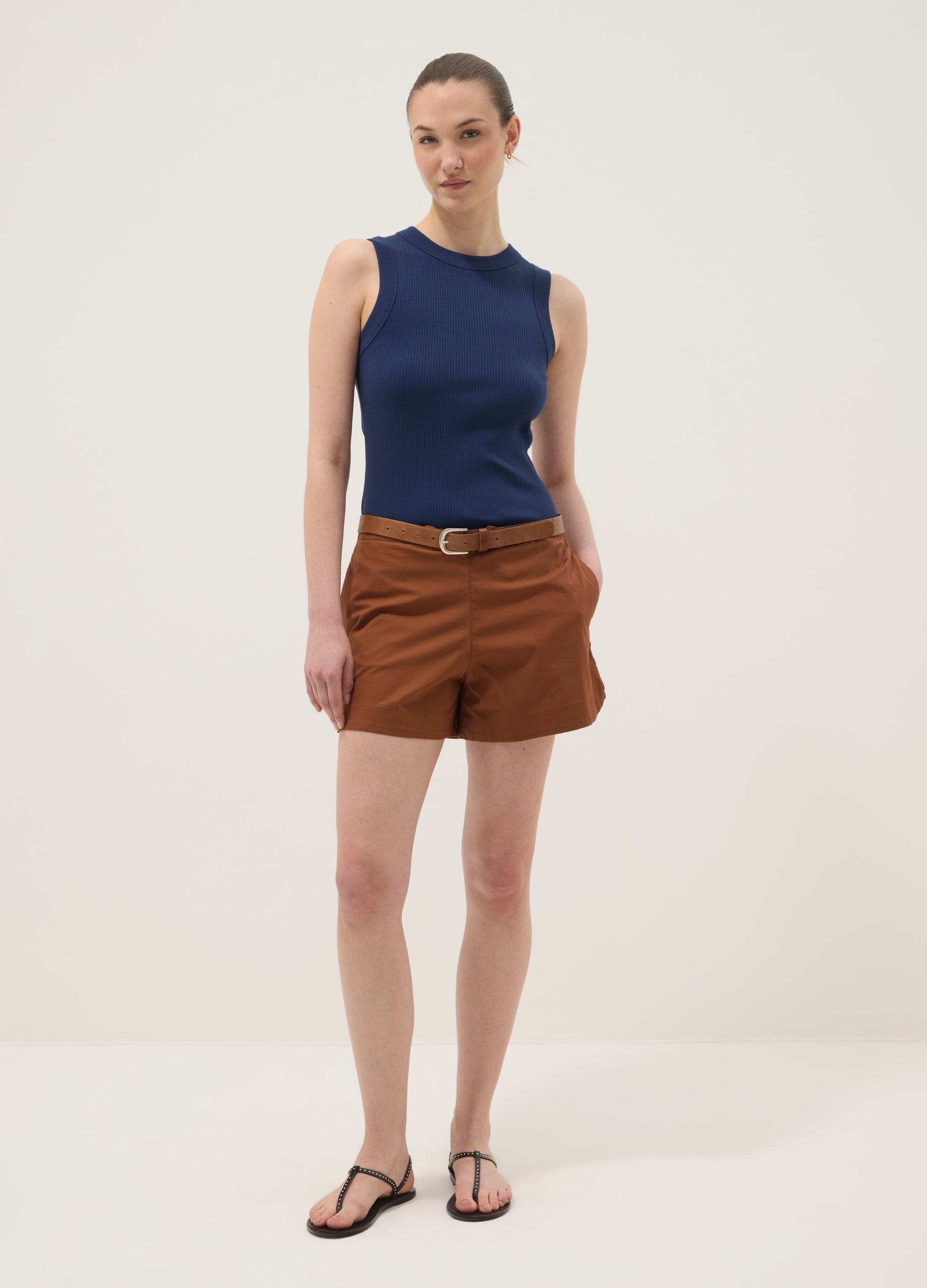 OVS Blue Fitted Ribbed Stretch-Cotton Tank Top