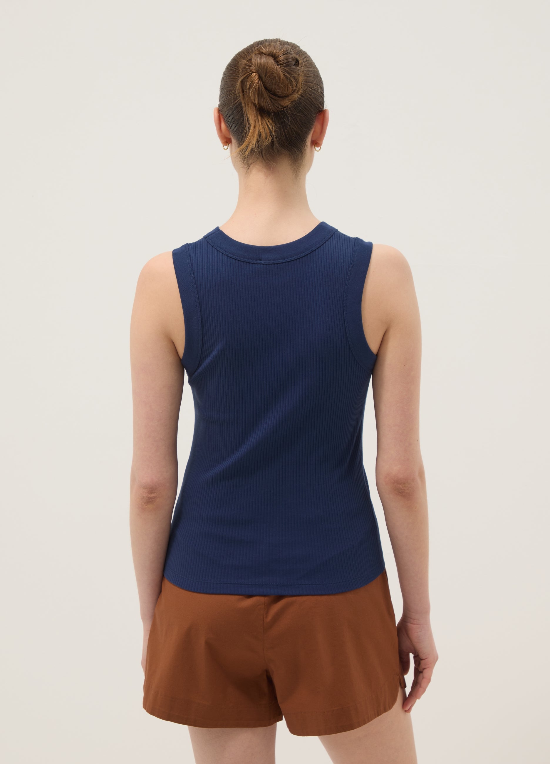 OVS Blue Fitted Ribbed Stretch-Cotton Tank Top