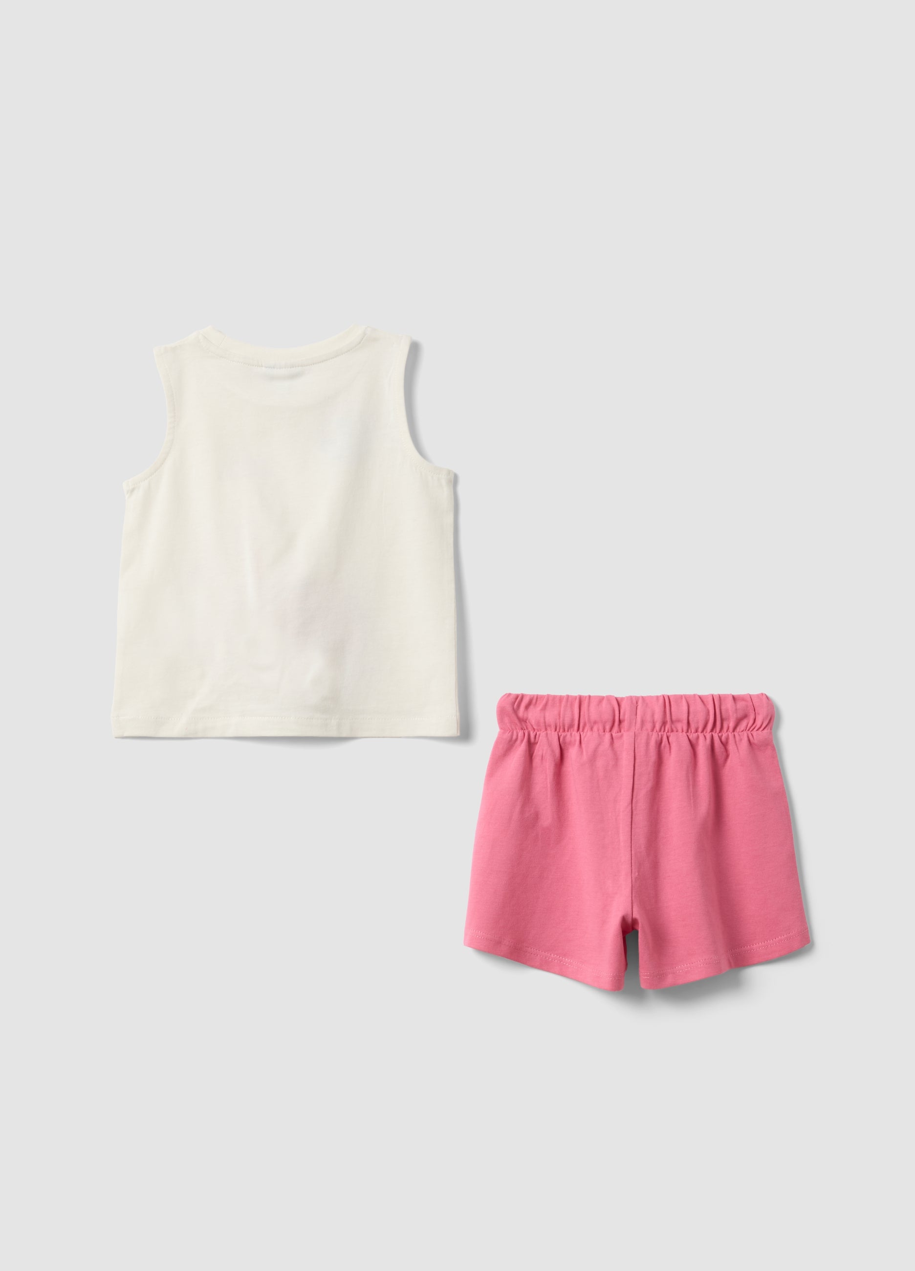 OVS Pink And White Pure Cotton Set With Top And Shorts