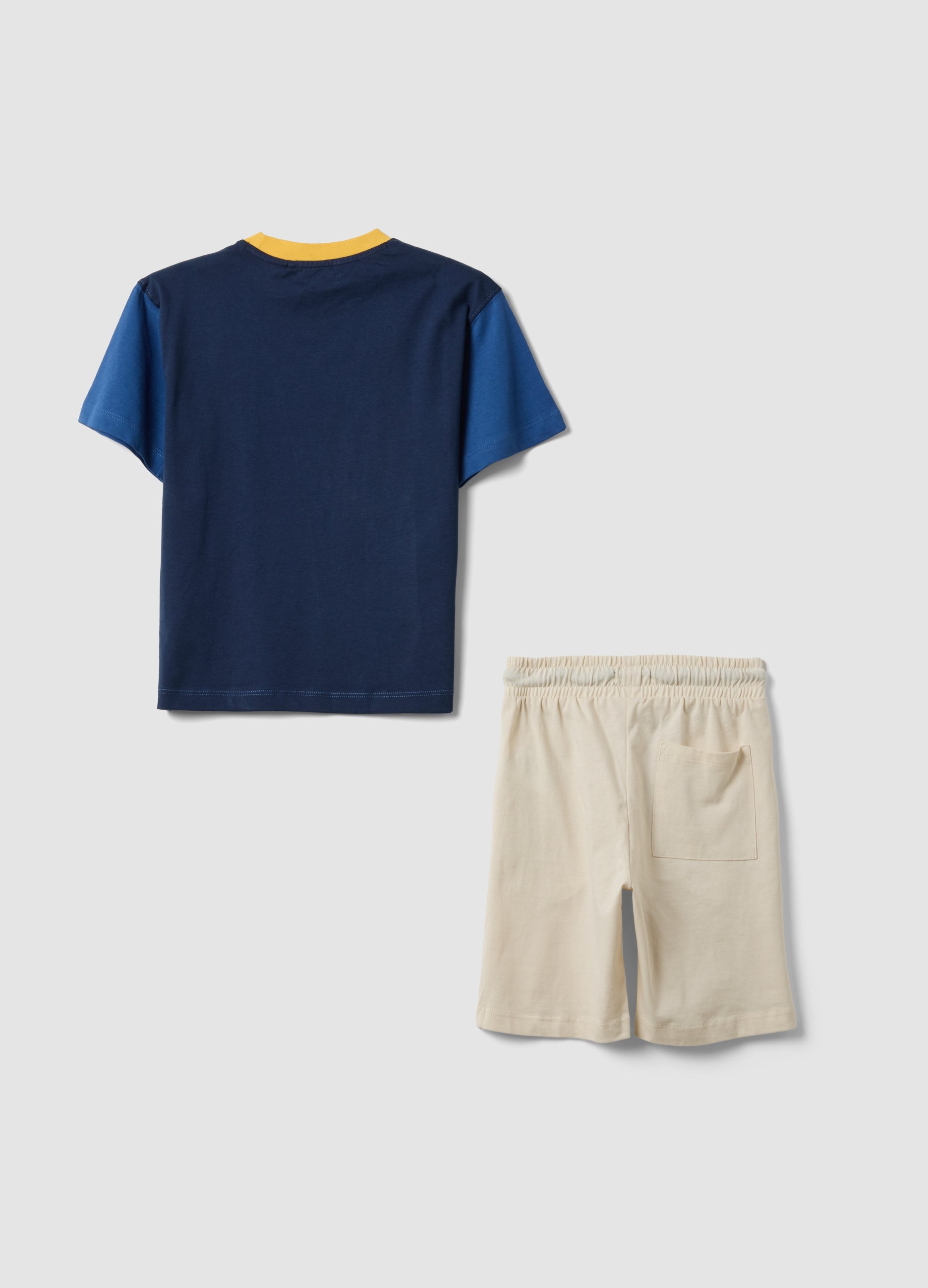 OVS Blue And Beige Pure Cotton Set With T-Shirt And Shorts