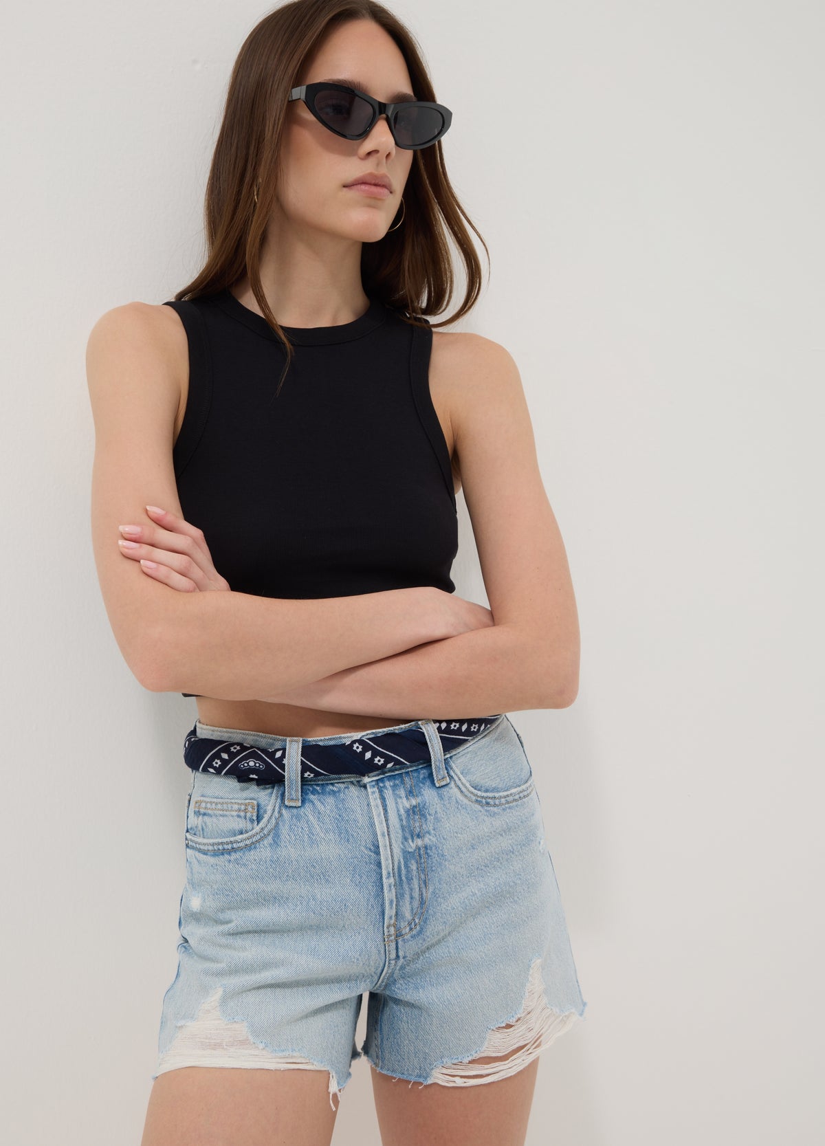 OVS Black Cropped Stretch Cotton Tank Top