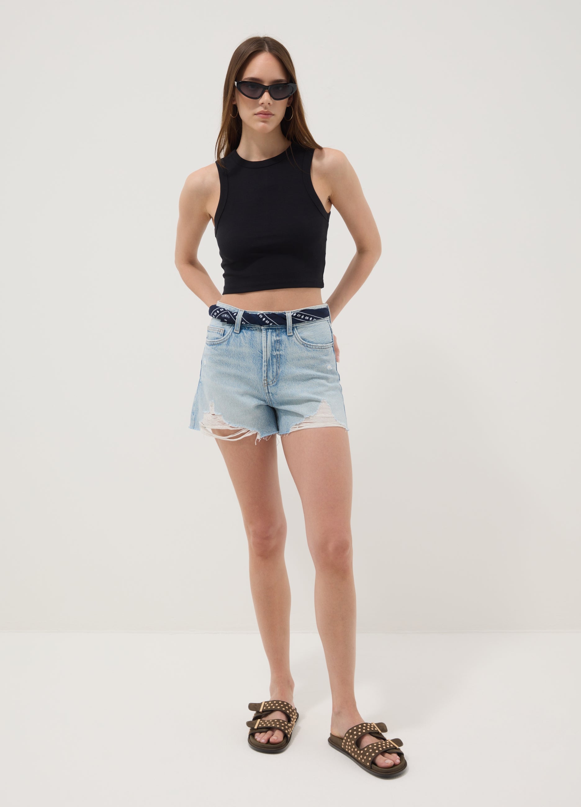 OVS Black Cropped Stretch Cotton Tank Top