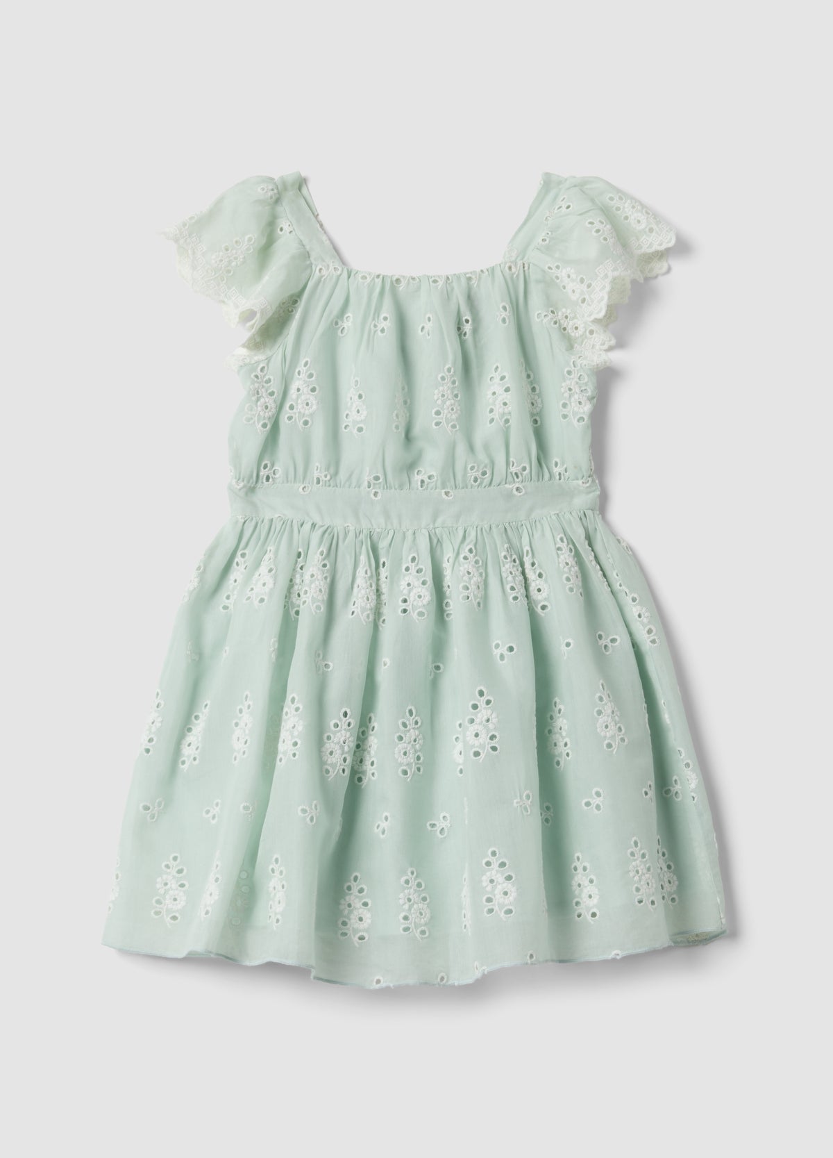 OVS Green Broderie Anglaise Viscose And Cotton Blend Dress For Girls, Regular Fit