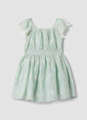 OVS Green Broderie Anglaise Viscose And Cotton Blend Dress For Girls, Regular Fit