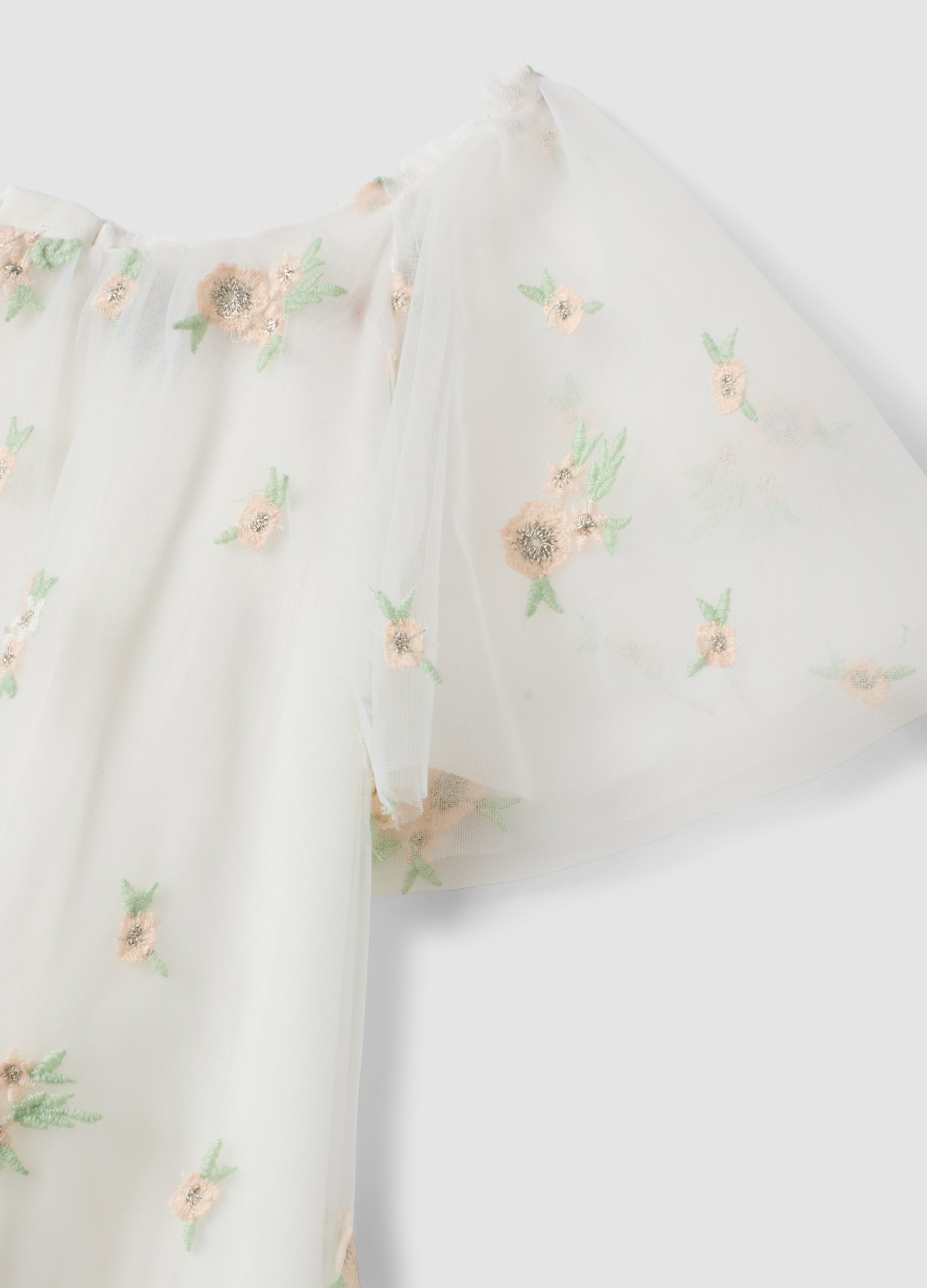 OVS White Girls’ Dress With Floral Embroidery, Regular Fit