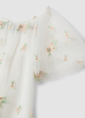 OVS White Girls’ Dress With Floral Embroidery, Regular Fit
