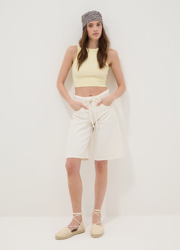 OVS Yellow Cropped Stretch Cotton Tank Top