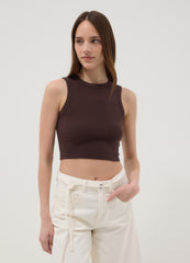 OVS Brown Cotton-Stretch Cropped Tank Top