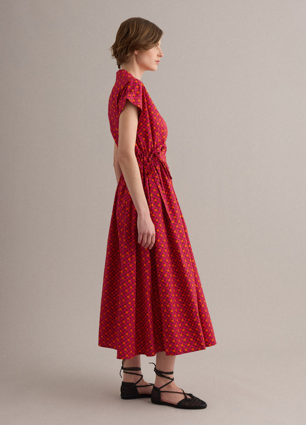 OVS Red Pure Cotton Midi Dress With Printed Pattern