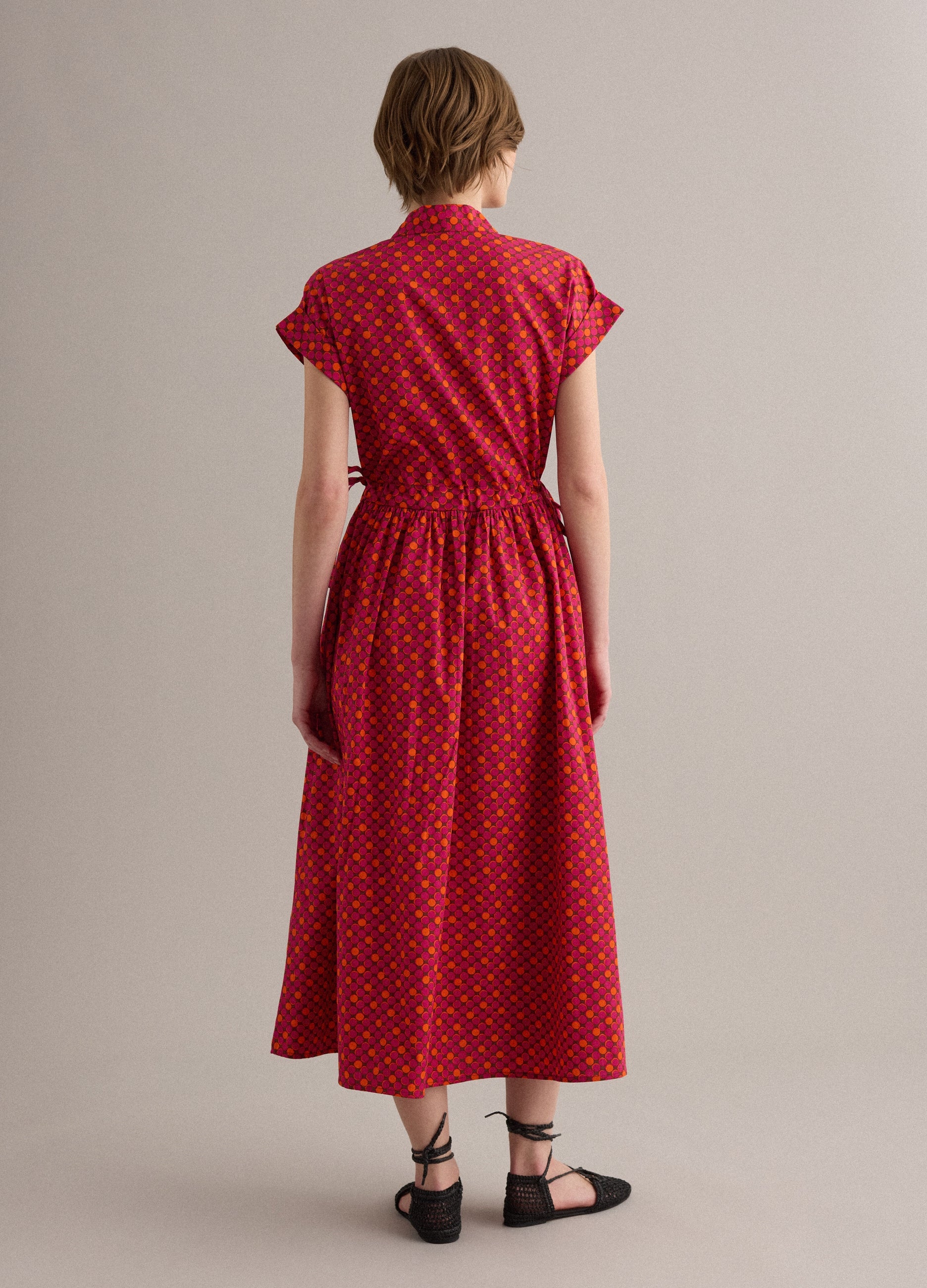 OVS Red Pure Cotton Midi Dress With Printed Pattern