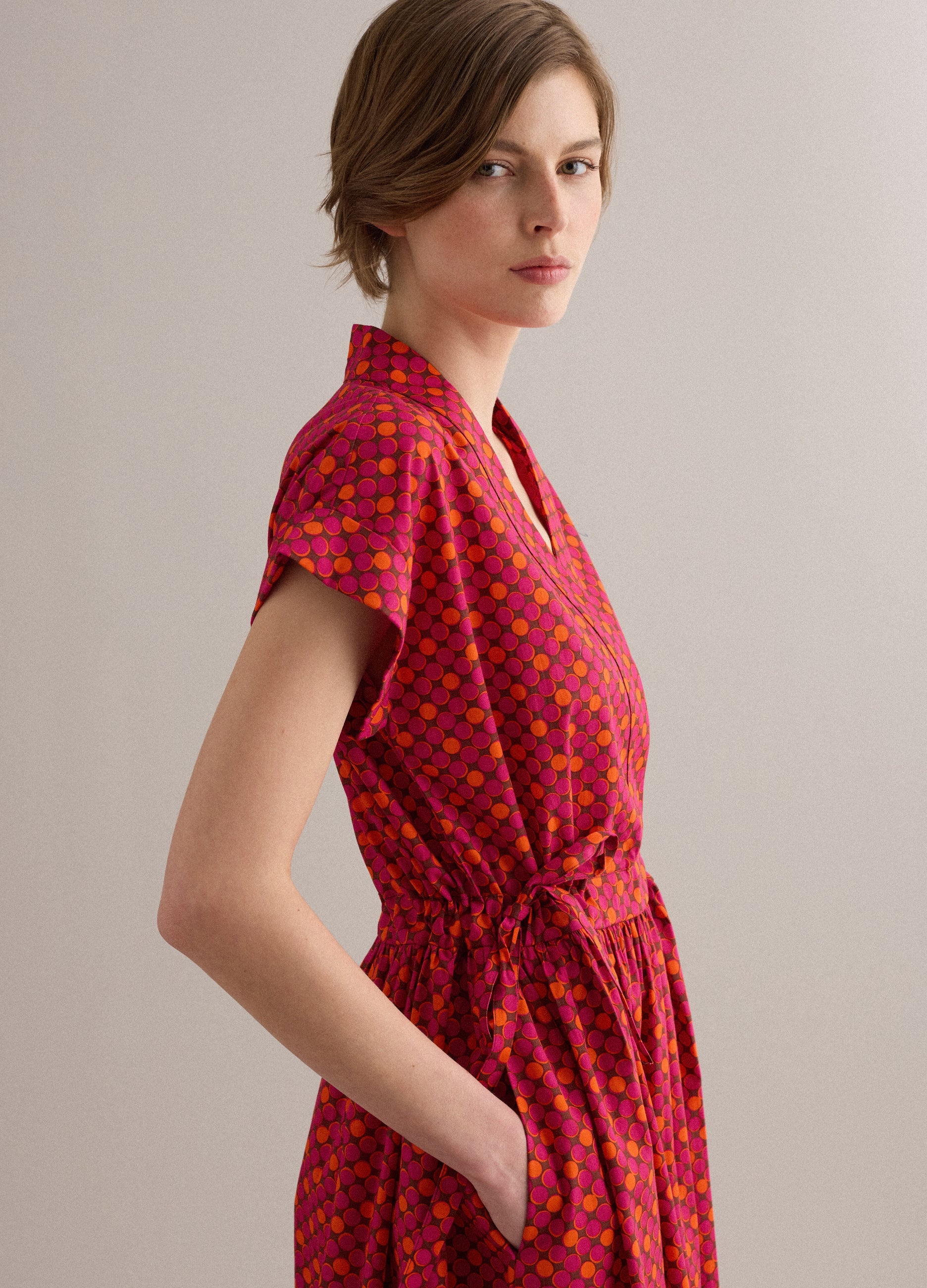 OVS Red Pure Cotton Midi Dress With Printed Pattern