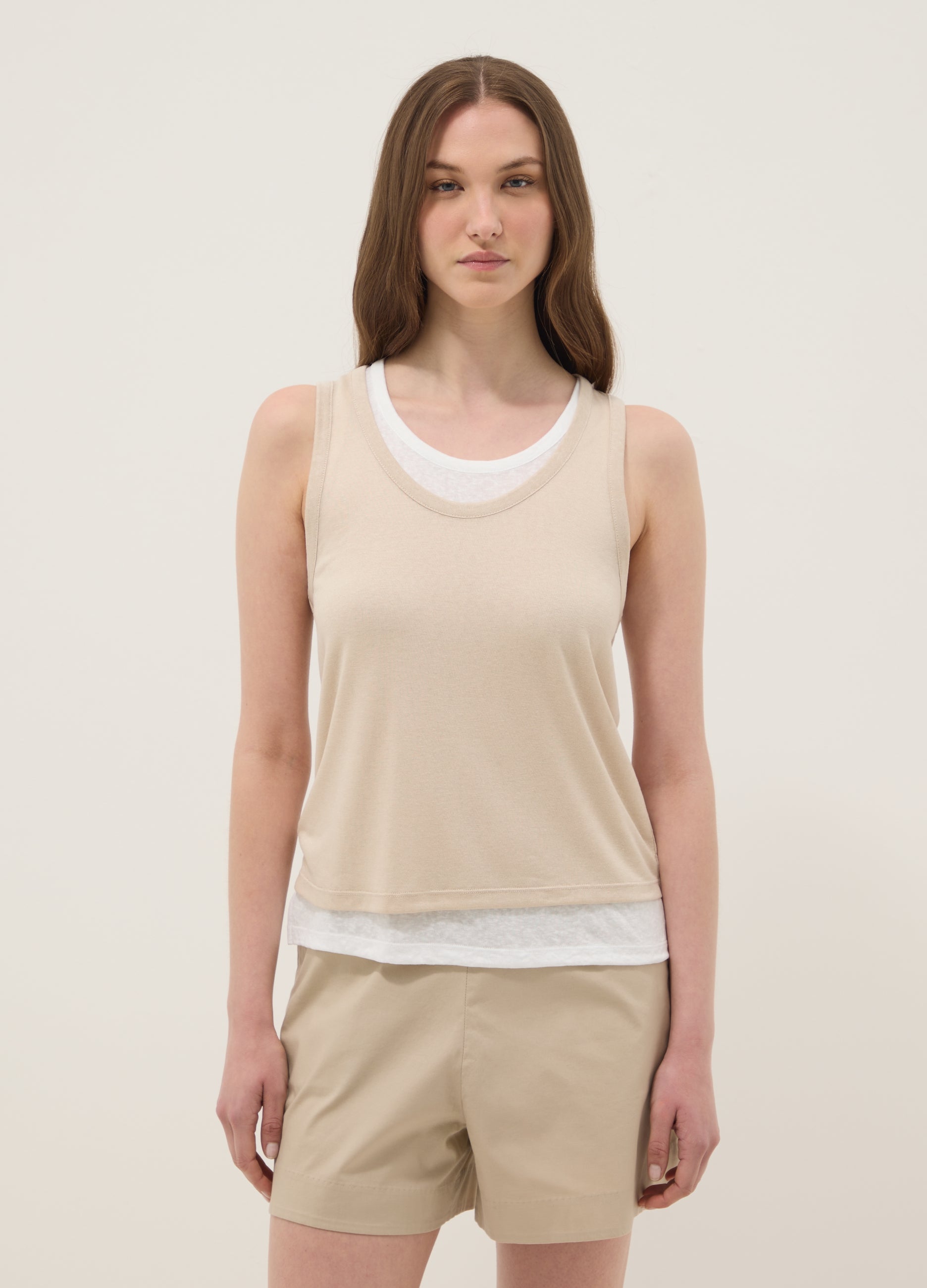 OVS Beige Regular-Fit Viscose-Blend Tank Top