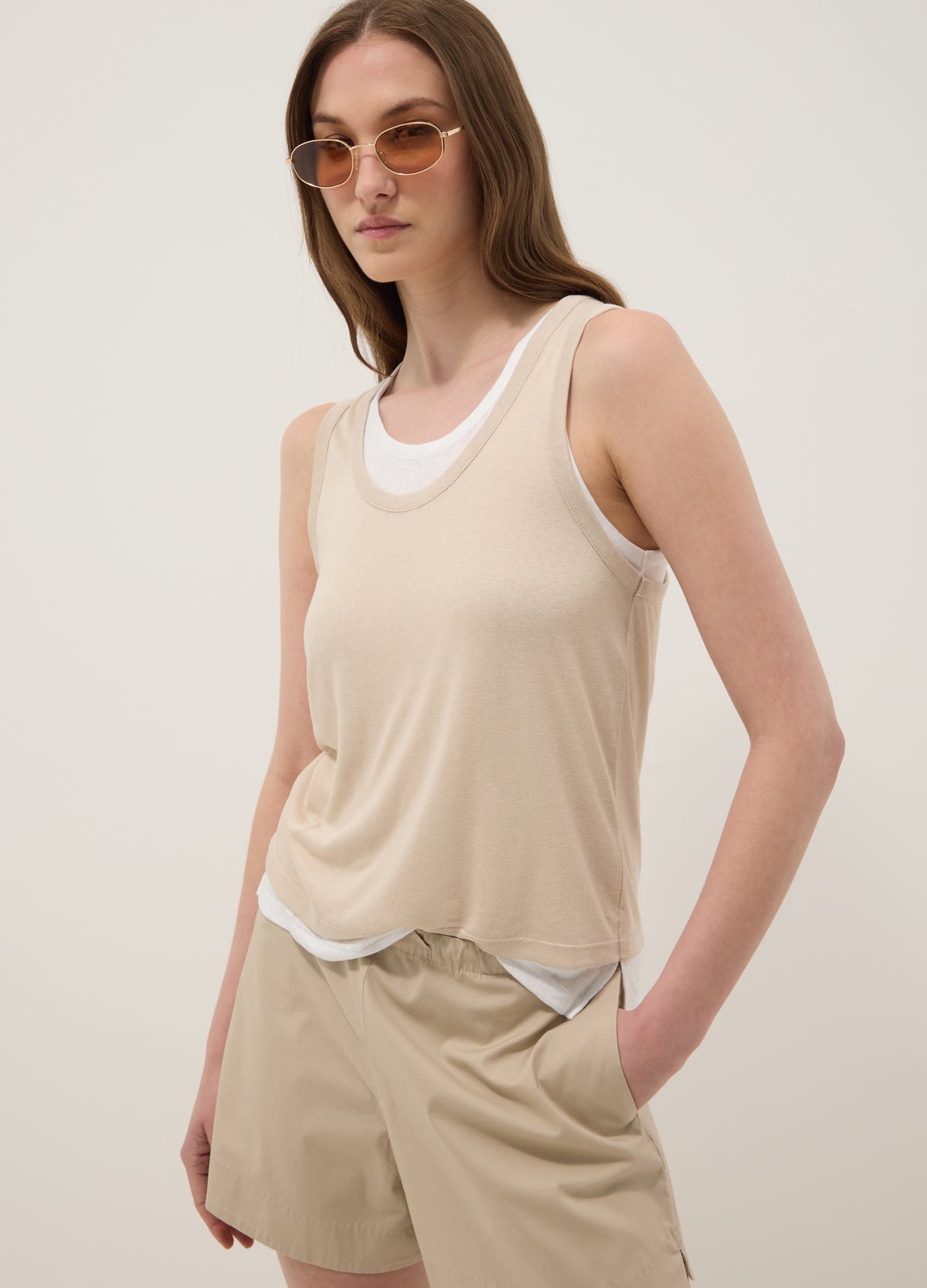 OVS Beige Regular-Fit Viscose-Blend Tank Top