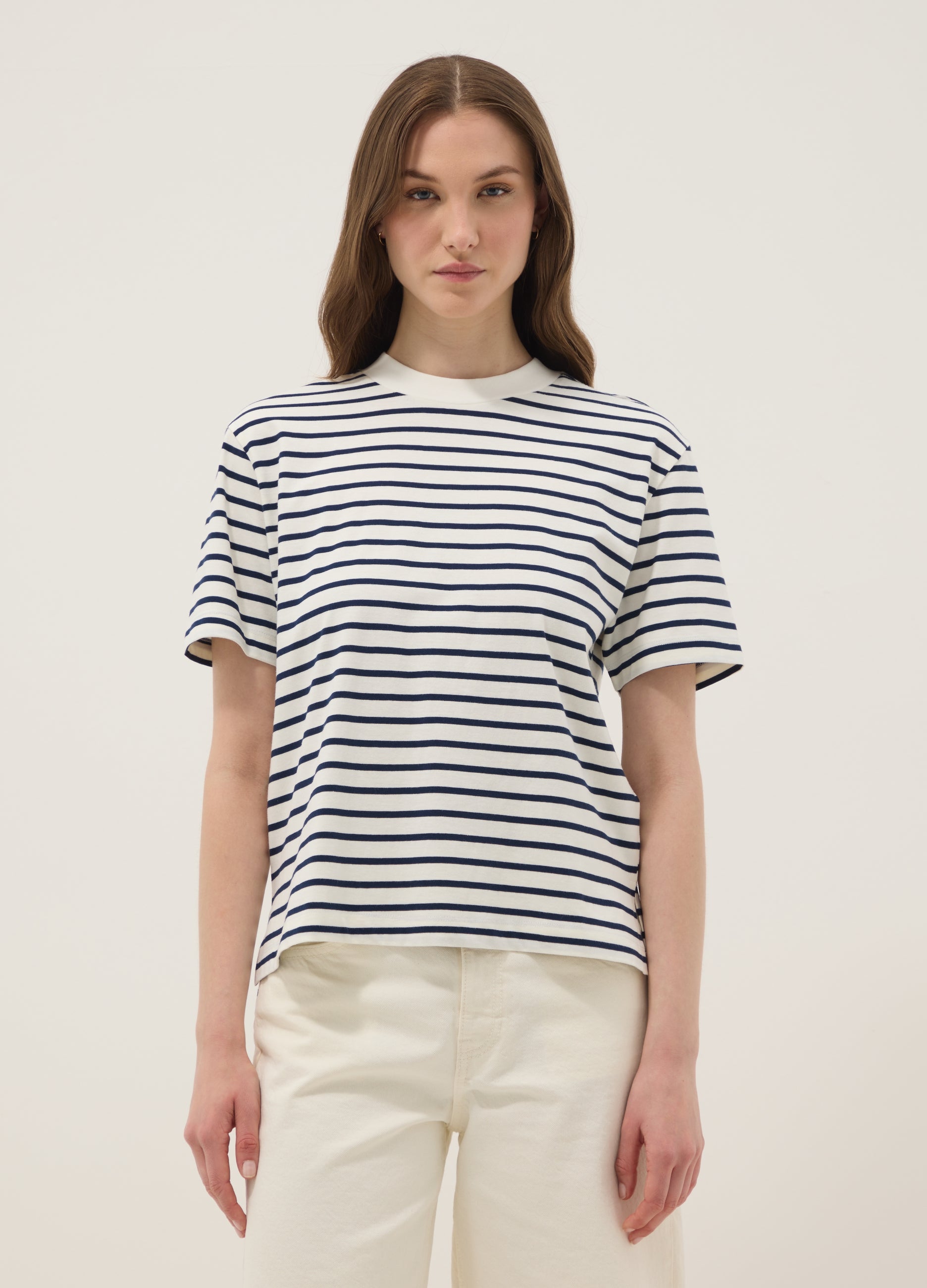 OVS Blue Pure Cotton Striped T-Shirt