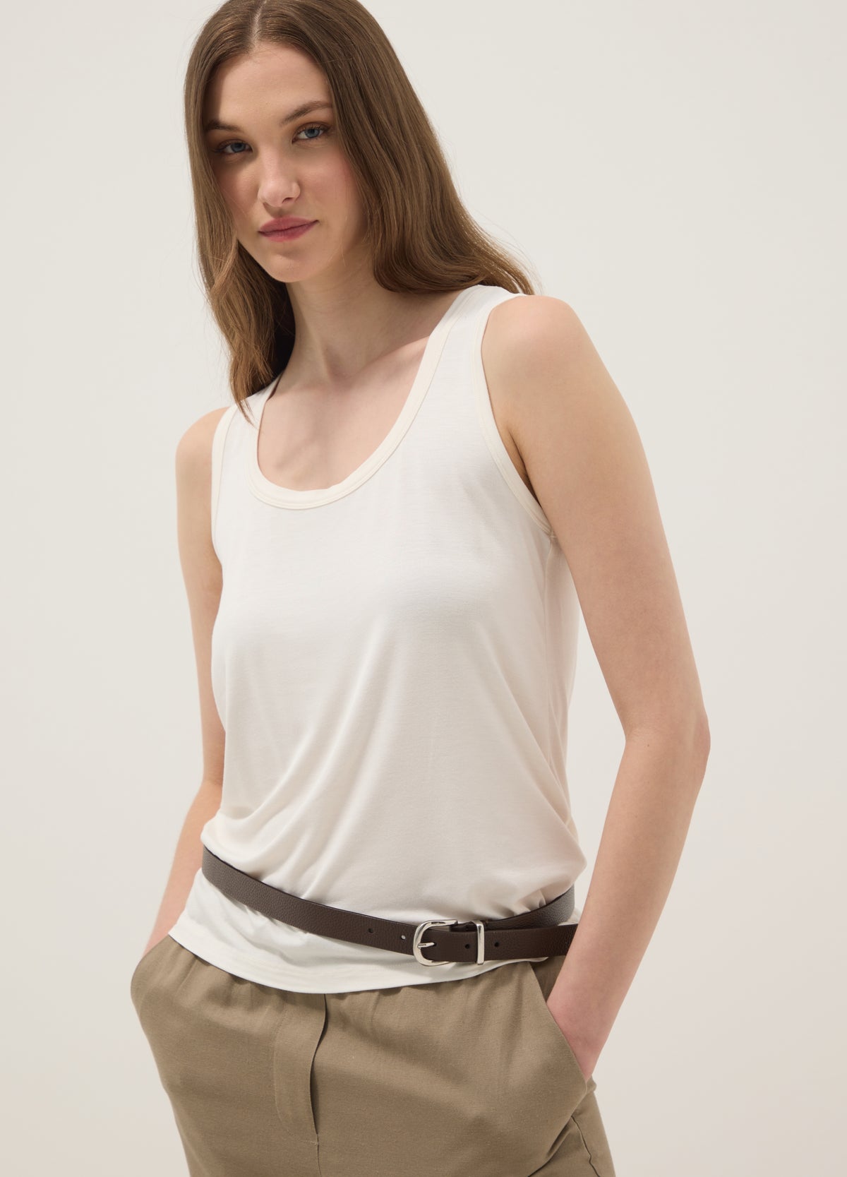 OVS White Stretch Viscose Tank Top, Regular Fit