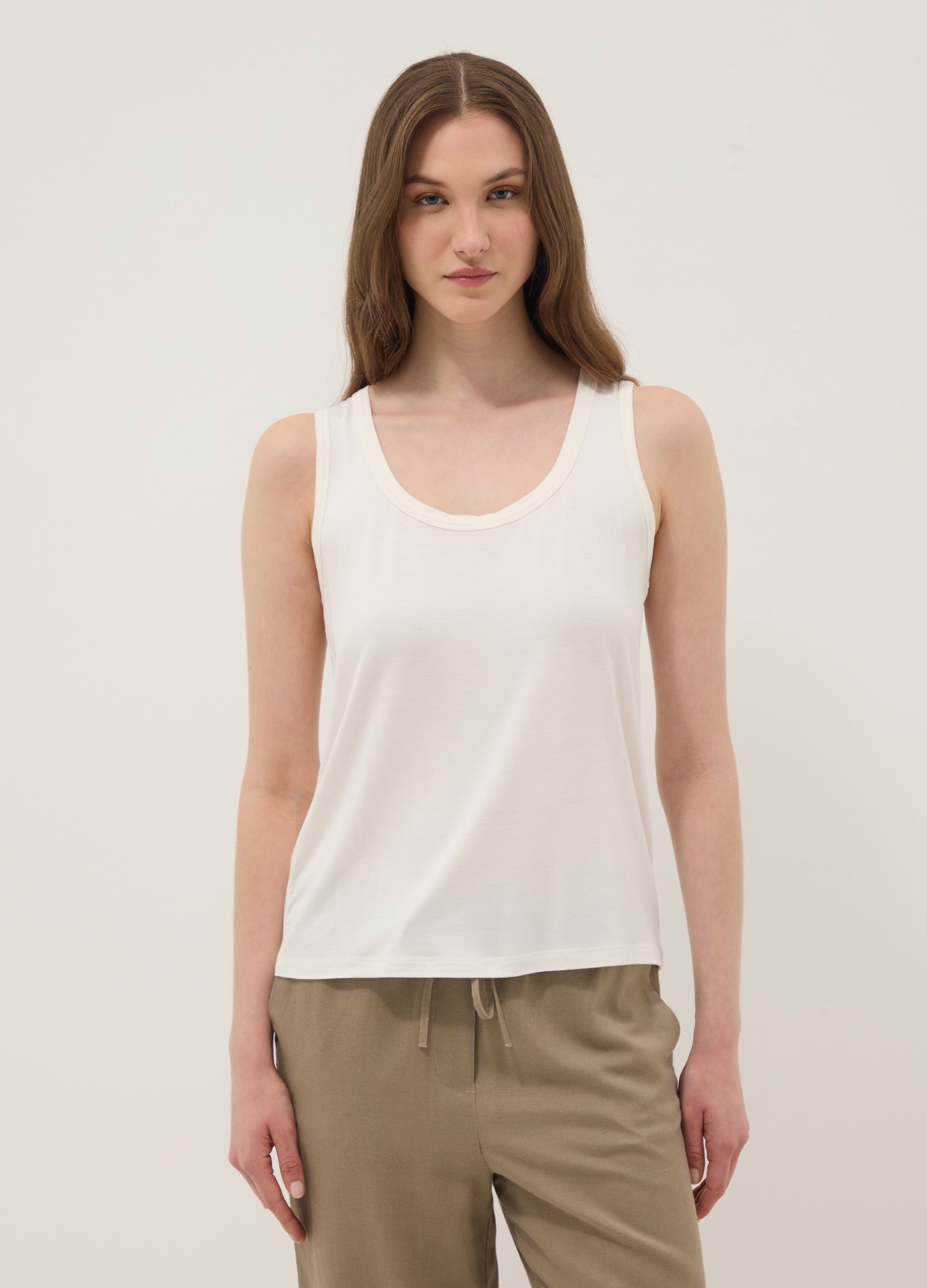 OVS White Stretch Viscose Tank Top, Regular Fit
