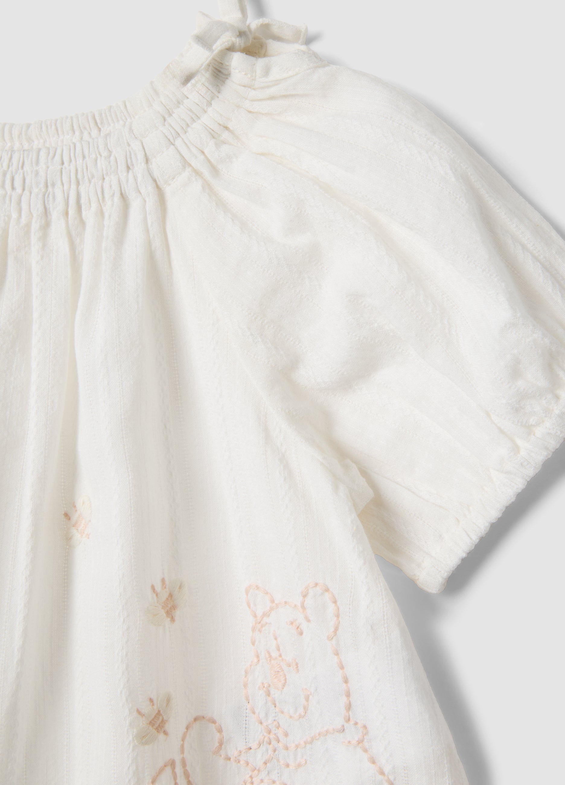 OVS White Pure Cotton Set With Embroidered Winnie The Pooh Blouse And Shorts