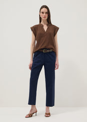OVS Brown Pure Cotton T-Shirt With Crochet Details, Regular Fit