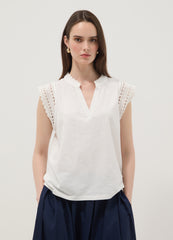 OVS White Pure Cotton Regular-Fit Top With Crochet Inserts