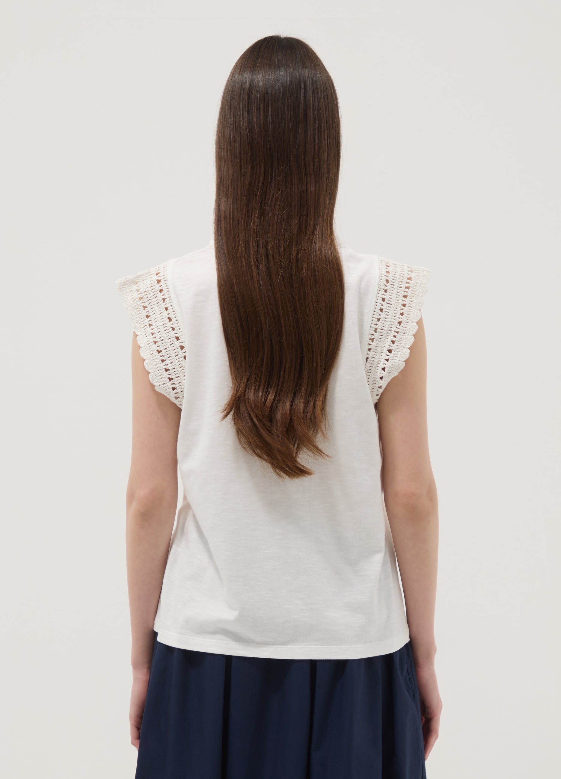 OVS White Pure Cotton Regular-Fit Top With Crochet Inserts