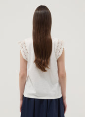 OVS White Pure Cotton Regular-Fit Top With Crochet Inserts