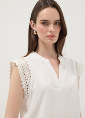OVS White Pure Cotton Regular-Fit Top With Crochet Inserts