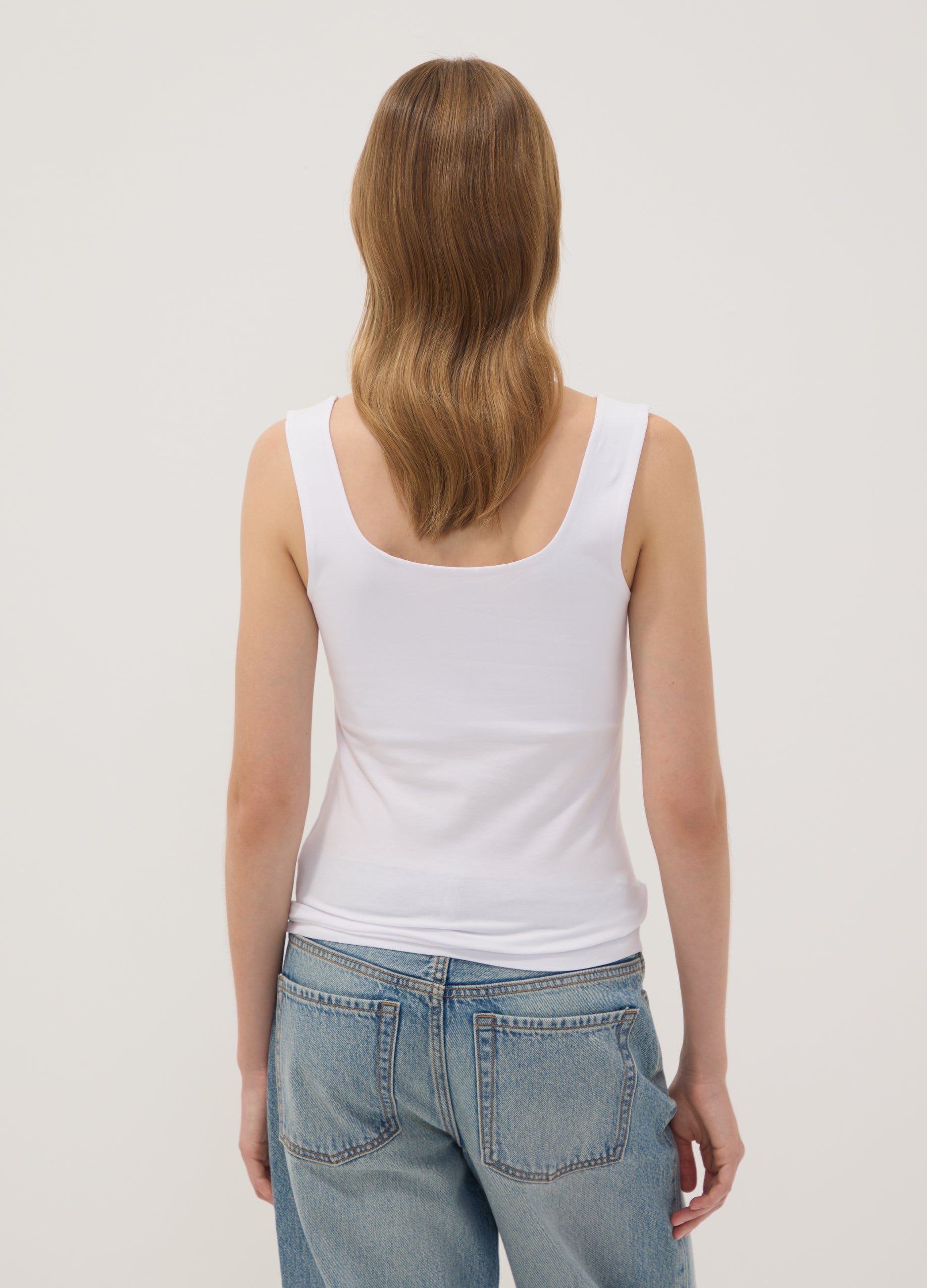 OVS White Fitted Stretch-Cotton Tank Top