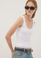 OVS White Fitted Stretch-Cotton Tank Top
