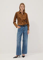 OVS Brown stretch-fabric shirt with classic collar