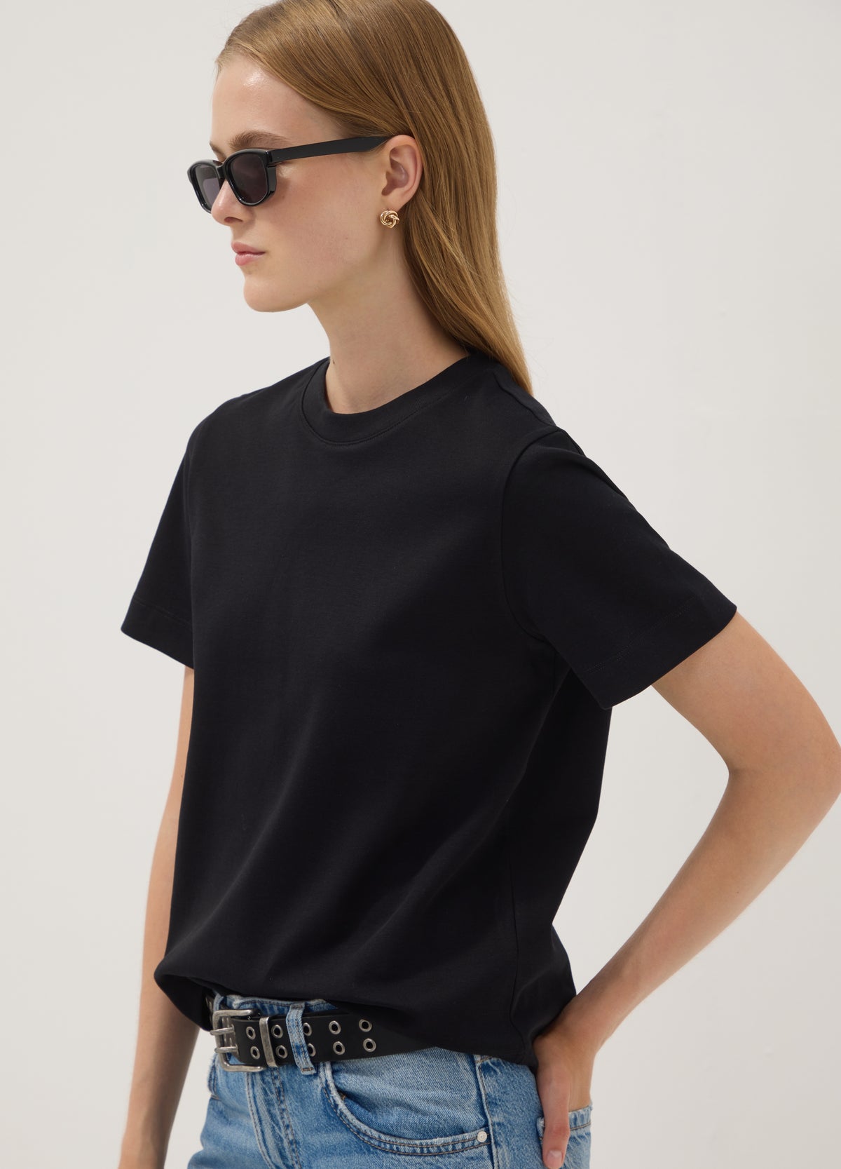 OVS Black Relaxed-Fit Pure Cotton Short-Sleeve T-Shirt