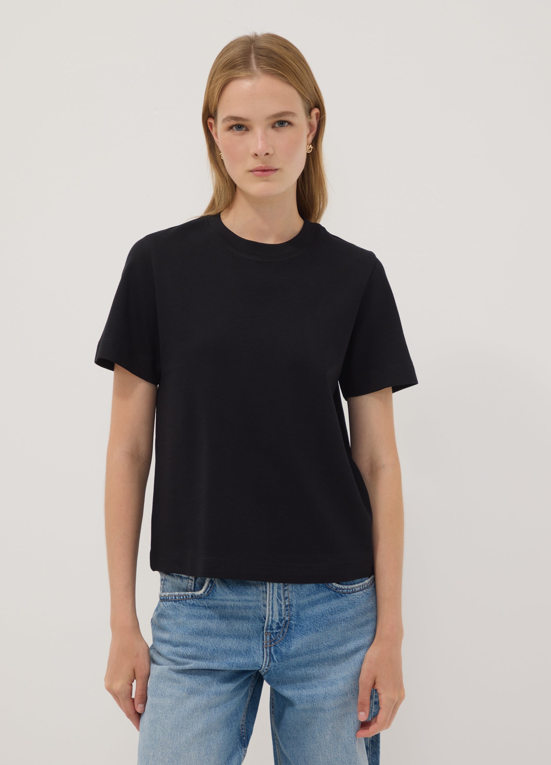 OVS Black Relaxed-Fit Pure Cotton Short-Sleeve T-Shirt