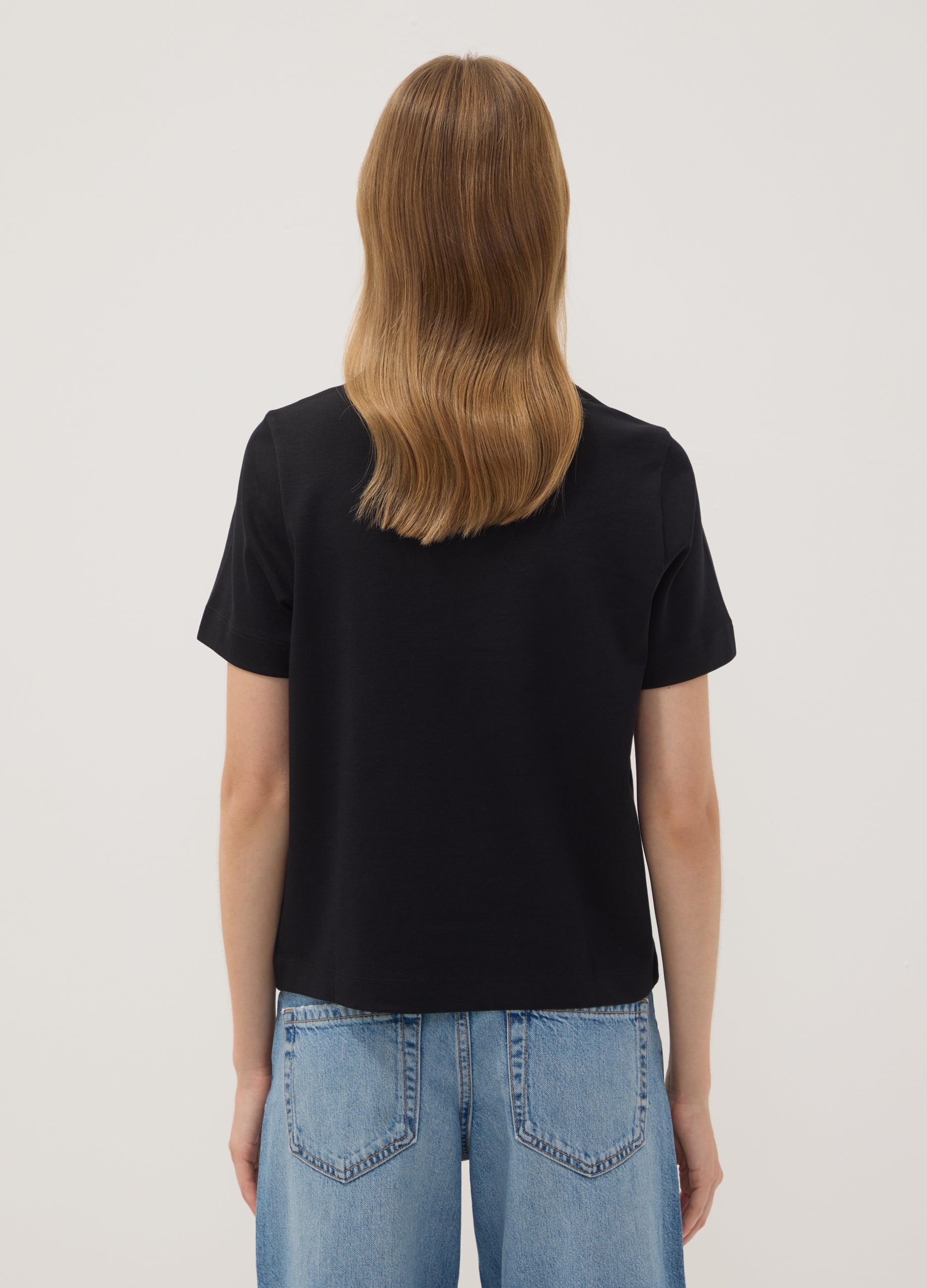 OVS Black Relaxed-Fit Pure Cotton Short-Sleeve T-Shirt